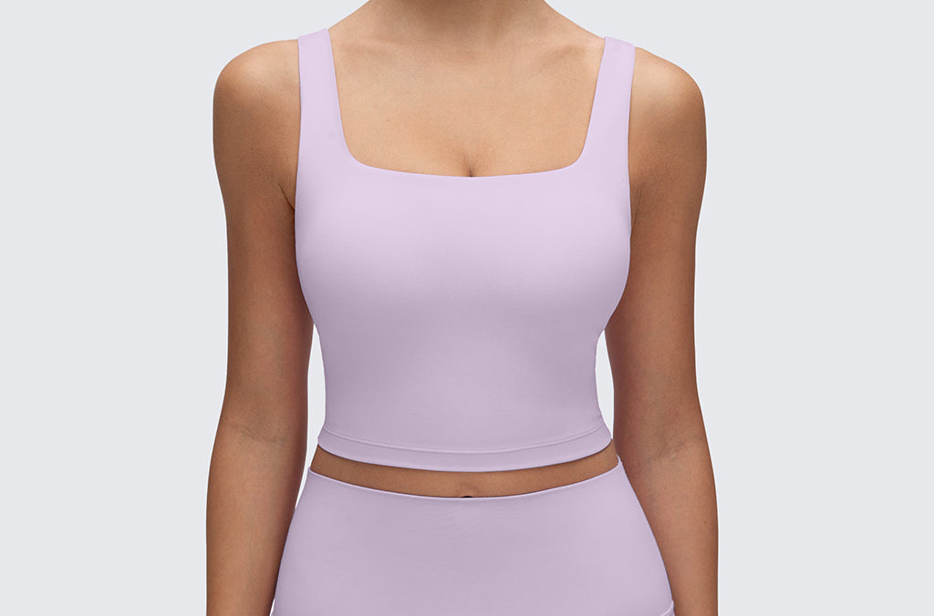 CRZ YOGA Women's Square Neck Longline Sports Bra Lilac Air