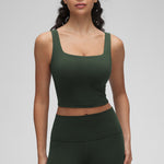 CRZ YOGA Women's Square Neck Longline Sports Bra Legend Green