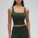 CRZ YOGA Women's Square Neck Longline Sports Bra Legend Green