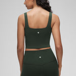 CRZ YOGA Women's Square Neck Longline Sports Bra Legend Green