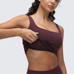 CRZ YOGA Women's Square Neck Longline Sports Bra Ripe Plum