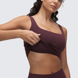 CRZ YOGA Women's Square Neck Longline Sports Bra Ripe Plum