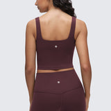 CRZ YOGA Women's Square Neck Longline Sports Bra Ripe Plum