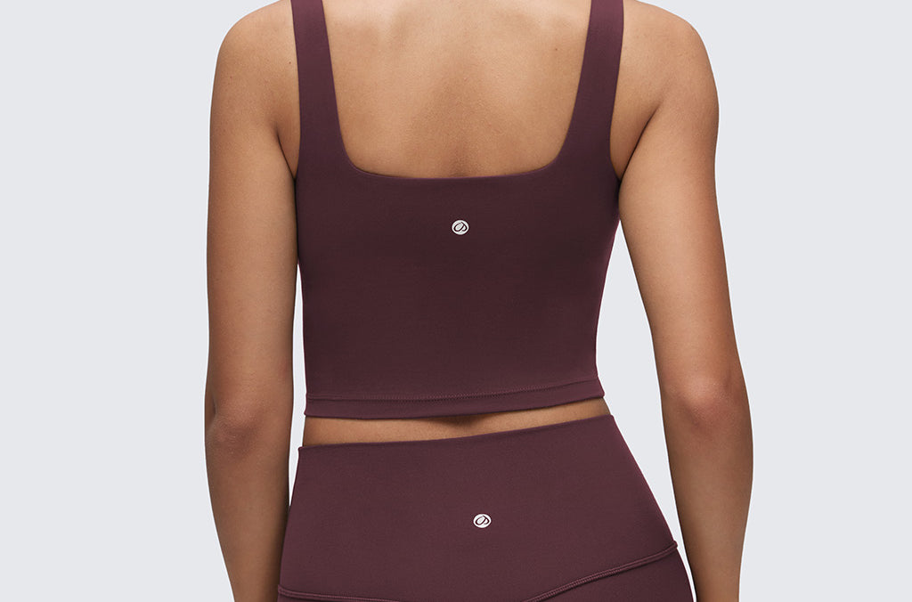 CRZ YOGA Women's Square Neck Longline Sports Bra Ripe Plum