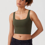 CRZ YOGA Women's Square Neck Longline Sports Bra Olive Green