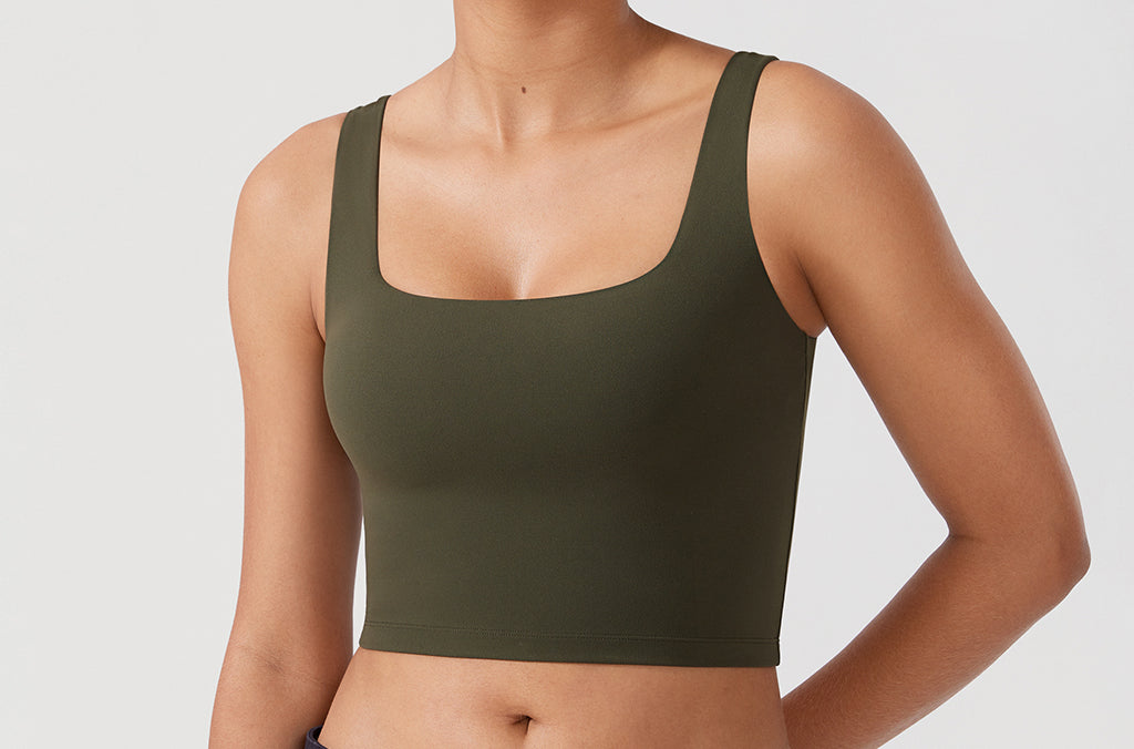 CRZ YOGA Women's Square Neck Longline Sports Bra Olive Green