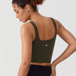 CRZ YOGA Women's Square Neck Longline Sports Bra Olive Green