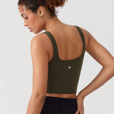 CRZ YOGA Women's Square Neck Longline Sports Bra Olive Green