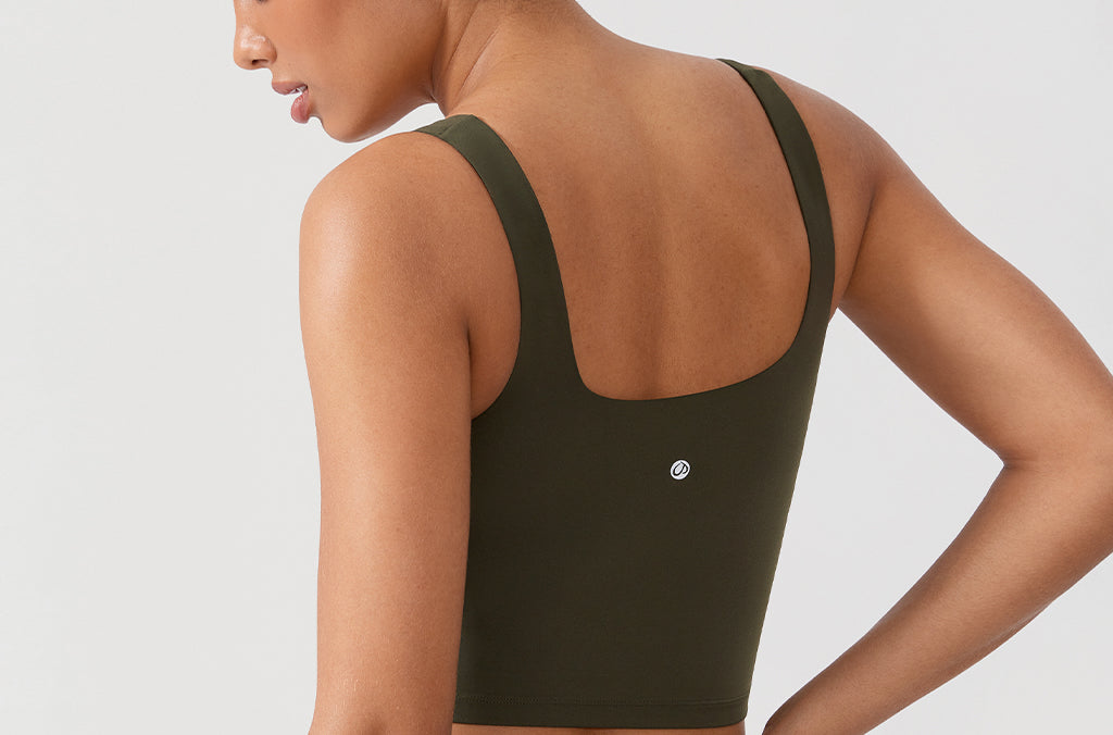 CRZ YOGA Women's Square Neck Longline Sports Bra Olive Green