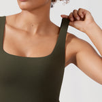 CRZ YOGA Women's Square Neck Longline Sports Bra Olive Green