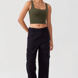 CRZ YOGA Women's Square Neck Longline Sports Bra Olive Green