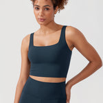 CRZ YOGA Women's Square Neck Longline Sports Bra True Navy