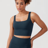 CRZ YOGA Women's Square Neck Longline Sports Bra True Navy