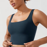 CRZ YOGA Women's Square Neck Longline Sports Bra True Navy