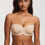 Women's Romantic Lace Strapless Bra Beige