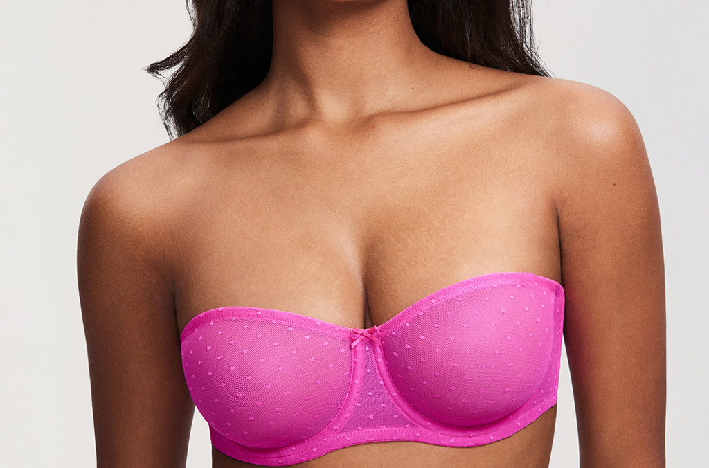 Women's Sexy Mesh Strapless Bra Bright Fuchsia