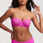Women's Sexy Mesh Strapless Bra Bright Fuchsia