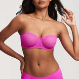Women's Sexy Mesh Strapless Bra Bright Fuchsia