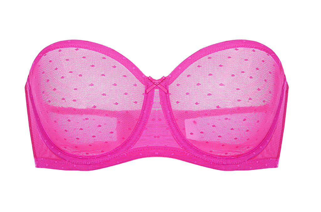 Women's Sexy Mesh Strapless Bra Bright Fuchsia