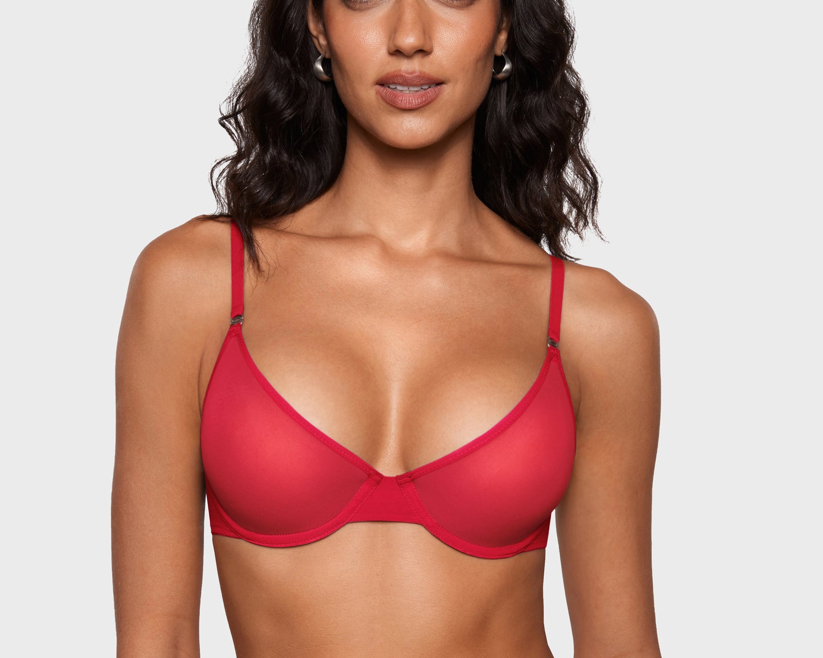 Women's Mesh Plunge Bra Lipstick Red