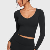 Women's Natrelax V-Neck Long Sleeve Tops Black
