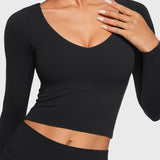 Women's Natrelax V-Neck Long Sleeve Tops Black