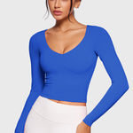 Women's Natrelax V-Neck Long Sleeve Tops Royal