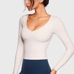 Women's Natrelax V-Neck Long Sleeve Tops Coconut White