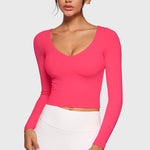 Women's Natrelax V-Neck Long Sleeve Tops Lip Gloss Pink