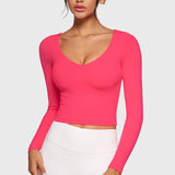 Women's Natrelax V-Neck Long Sleeve Tops Lip Gloss Pink