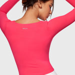 Women's Natrelax V-Neck Long Sleeve Tops Lip Gloss Pink