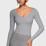 Women's Natrelax V-Neck Long Sleeve Tops Rhino Grey