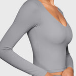 Women's Natrelax V-Neck Long Sleeve Tops Rhino Grey