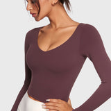 Women's Natrelax V-Neck Long Sleeve Tops Americano