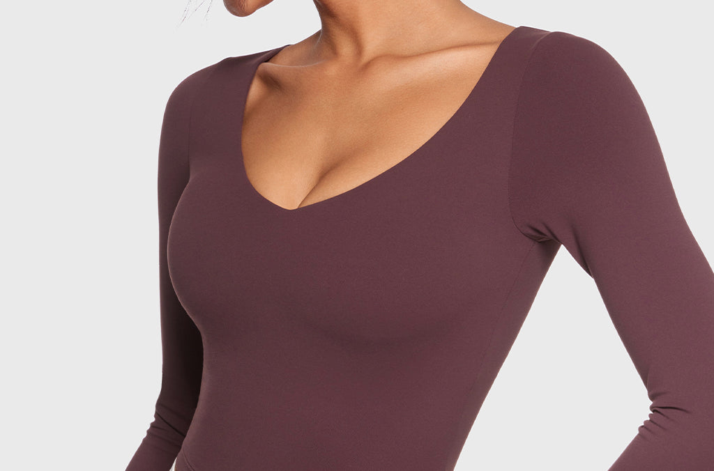 Women's Natrelax V-Neck Long Sleeve Tops Americano