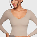 Women's Natrelax V-Neck Long Sleeve Tops Sand