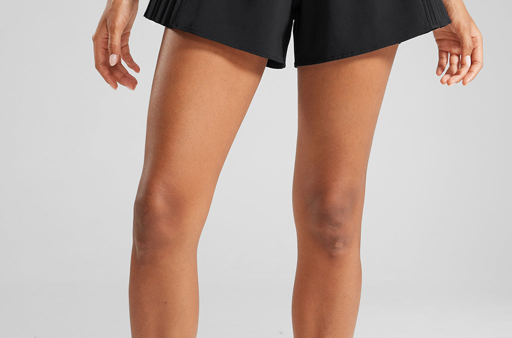 INGIA Women's Flowy Athletic Shorts Pleated Skort Flared A-Line with Pockets 4" Black