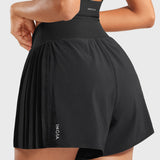 INGIA Women's Flowy Athletic Shorts Pleated Skort Flared A-Line with Pockets 4" Black