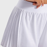INGIA Women's Flowy Athletic Shorts Pleated Skort Flared A-Line with Pockets 4" White