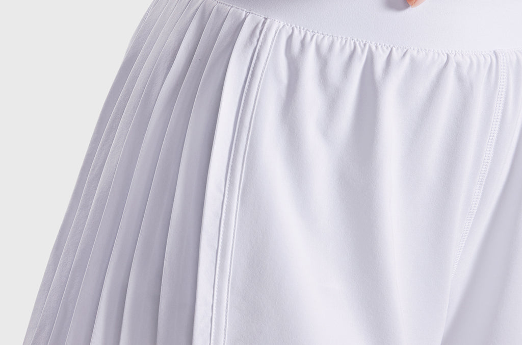INGIA Women's Flowy Athletic Shorts Pleated Skort Flared A-Line with Pockets 4" White