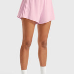 INGIA Women's Flowy Athletic Shorts Pleated Skort Flared A-Line with Pockets 4" Milk Pink