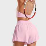 INGIA Women's Flowy Athletic Shorts Pleated Skort Flared A-Line with Pockets 4" Milk Pink