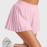 INGIA Women's Flowy Athletic Shorts Pleated Skort Flared A-Line with Pockets 4" Milk Pink