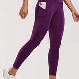 CRZ YOGA Women's Sleek Pocket Leggings 25” Plum Magenta