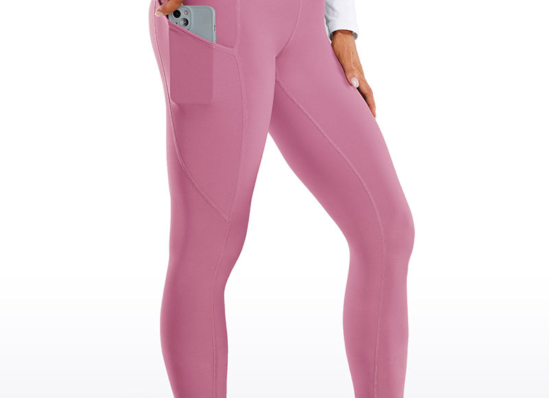 CRZ YOGA Women's Fleece Lined Leggings with Pockets 28'' Olive Green