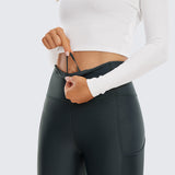 CRZ YOGA Women's Fleece Lined Leggings with Pockets 28'' Melanite