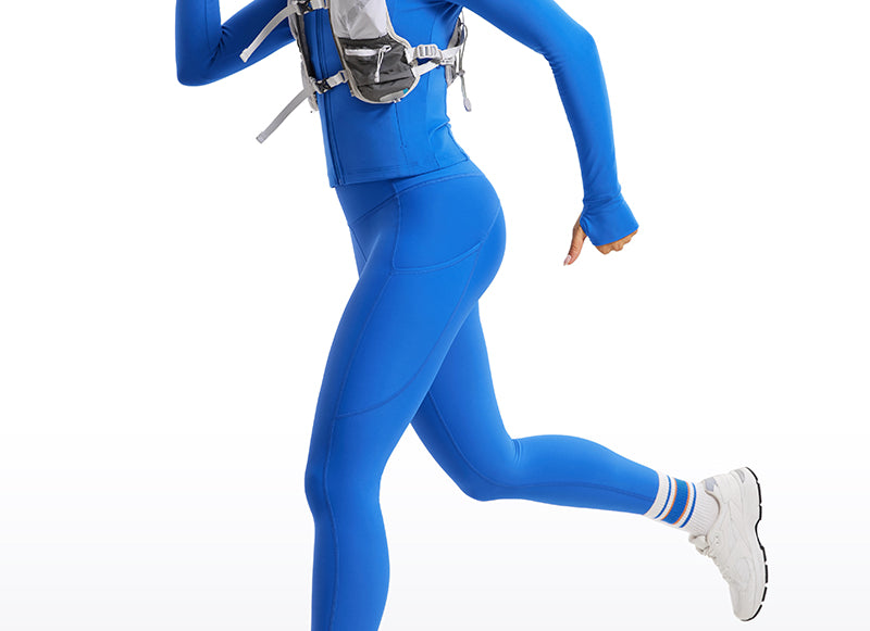 CRZ YOGA Women's Fleece Lined Leggings with Pockets 28'' Magenta Purple