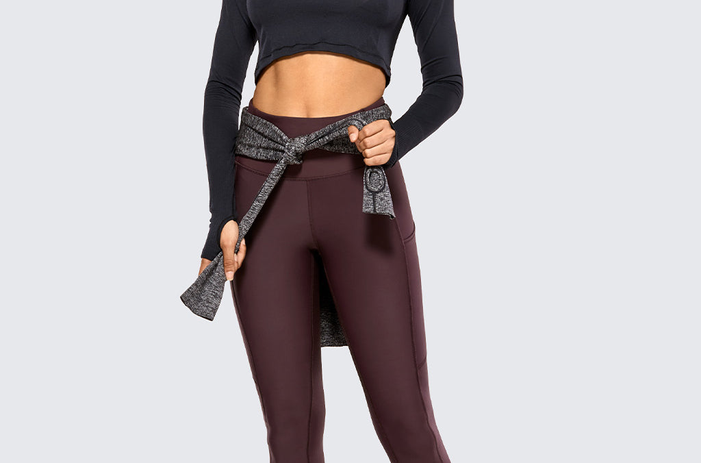 CRZ YOGA Women's Fleece Lined Leggings with Pockets 28'' Forest Dark Green