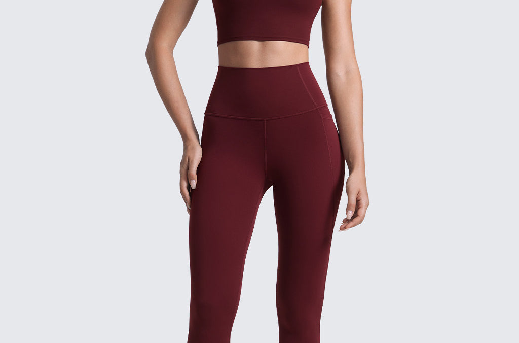 CRZ YOGA Women's Yoga Leggings 25" with Pockets Red Merlot