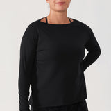 Women's Pima Cotton Boat Neck Long Sleeve Shirts Heathered Medium Grey